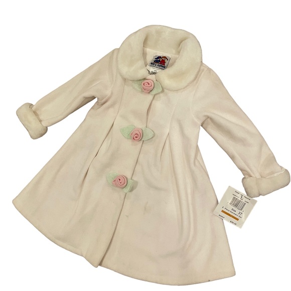 Pete’s Partner Good Lad Ivory-Colored Fleece Girl’s Coat with Pink Roses, Size 3 - Picture 2 of 10